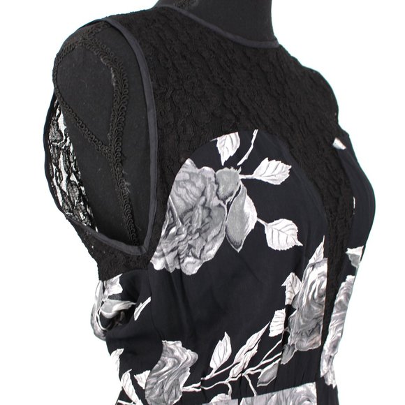 Reformation Black White Floral Lace Trim Hem Satin Maxi Sheath Dress XS Small - Picture 2 of 8